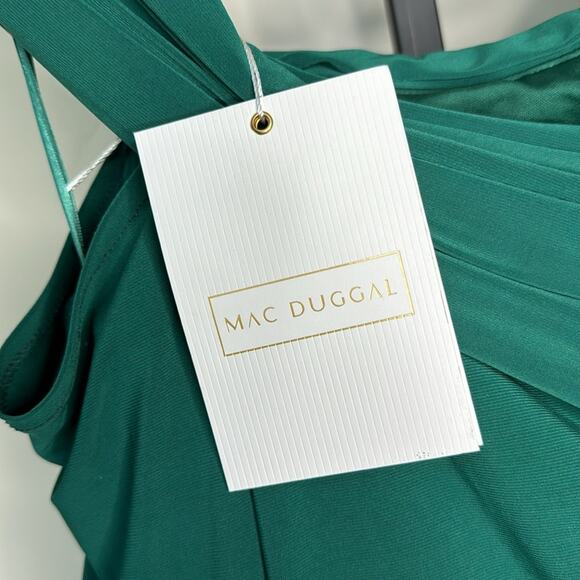 NWT MAC DUGGAL 12231 Emerald Beaded Cuff Drop Shoulder Faux Wrap Gown Women’s - Picture 7 of 12